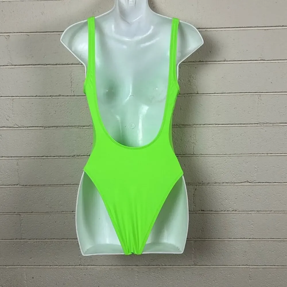 Body Glove 80’s Throwback Neon Green One Piece Swimsuit size M